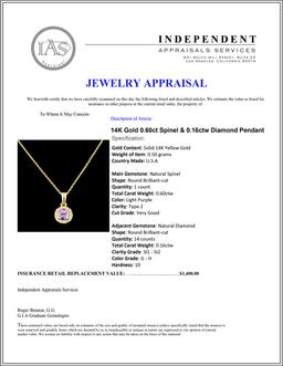 14K Gold 0.60ct Spinel & 0.16ctw Diamond Pendant