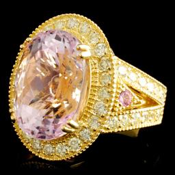 14K Gold 13.84ct Kunzite & 1.72ctw Diamond Ring