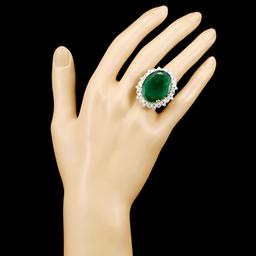 18K Gold 26.43ct Emerald & 2.96ctw Diamond Ring