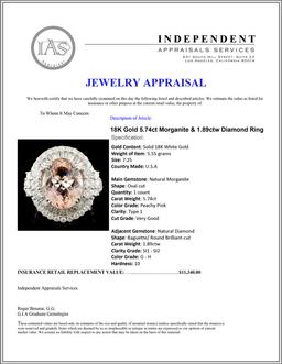 18K Gold 5.74ct Morganite & 1.89ctw Diamond Ring