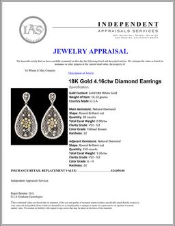 18K Gold 4.16ctw Diamond Earrings