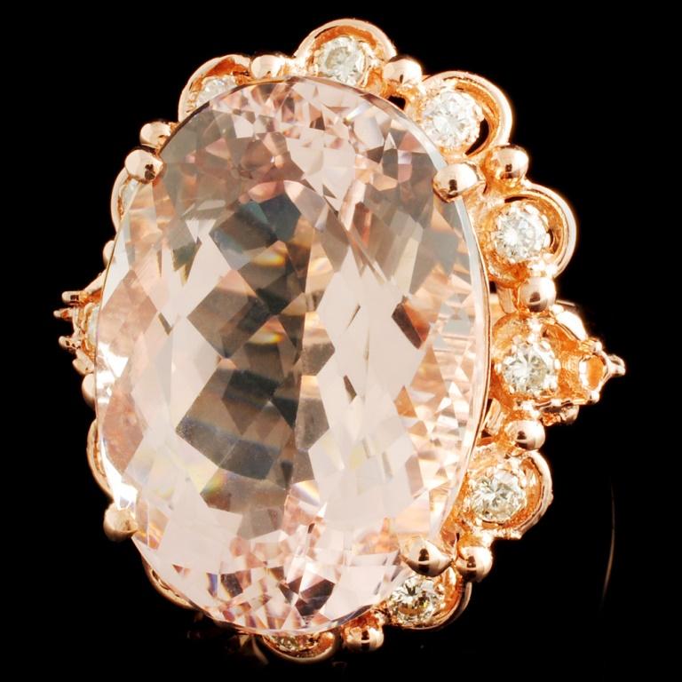 14K Gold 23.77ct Morganite & 2.10ctw Diamond Ring