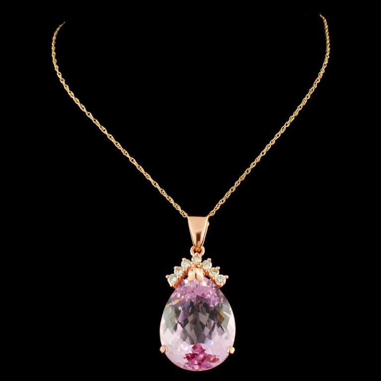 14K Gold 25.50ct Kunzite & 0.40ctw Diamond Pendant