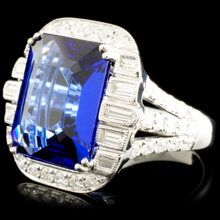 18k Gold 11.23ct Tanzanite & 1.36ctw Diamond Ring