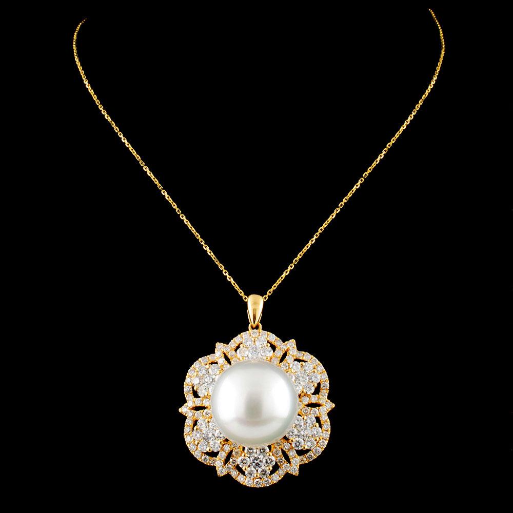 18K Gold 14.00MM Pearl & 2.26ctw Diamond Pendant