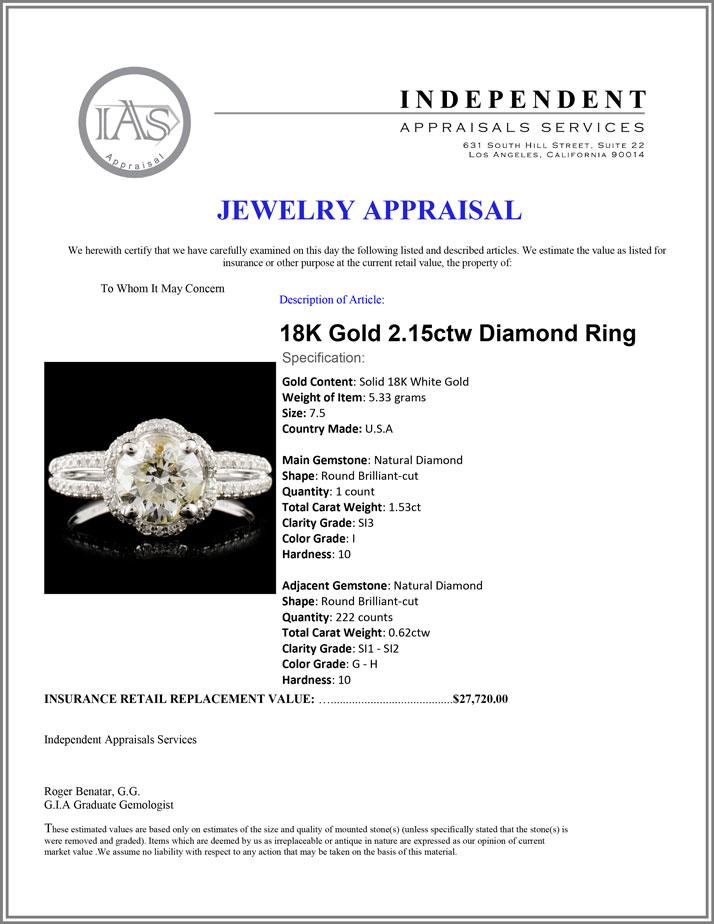 18K Gold 2.15ctw Diamond Ring