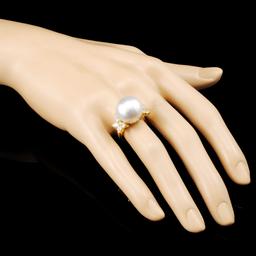 18K Gold 16.00MM Pearl & 1.24ctw Diamond Ring