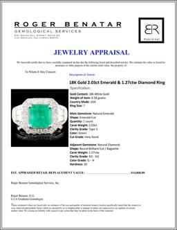 18K Gold 2.03ct Emerald & 1.27ctw Diamond Ring