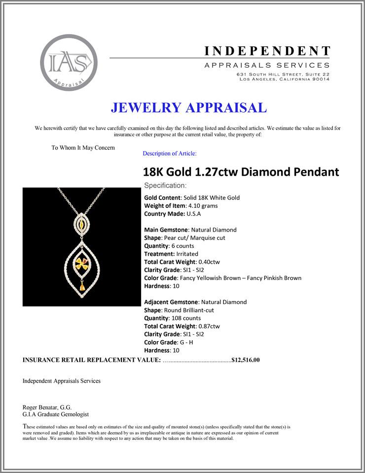 18K Gold 1.27ctw Diamond Pendant