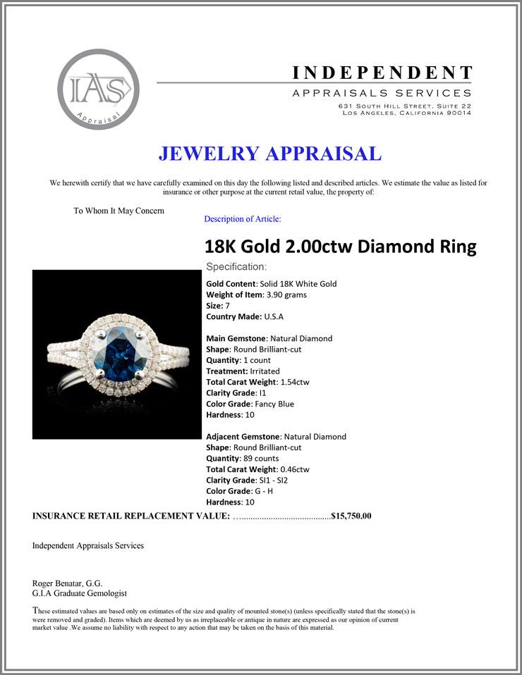 18K Gold 2.00ctw Diamond Ring