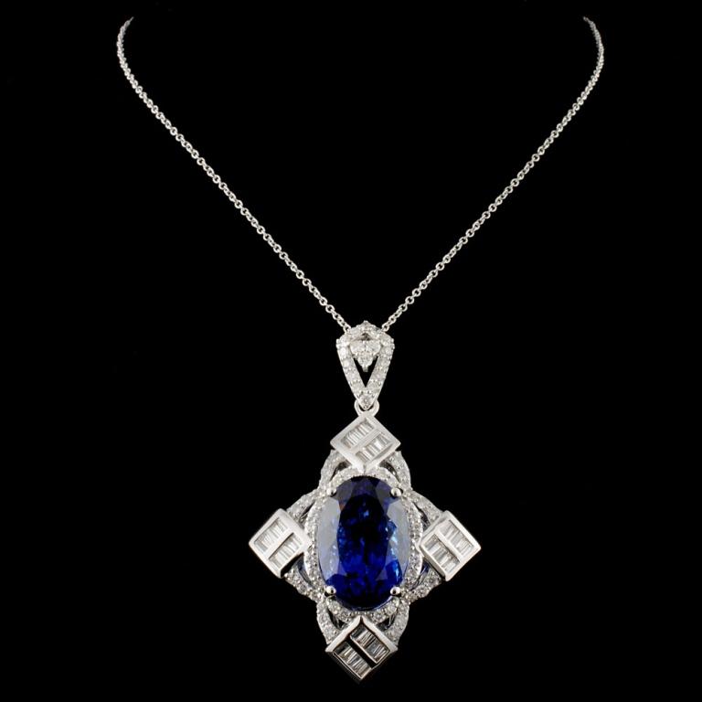 18K White Gold 12.43ct Tanzanite & 1.67ct Diamond