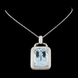 18K White Gold 36.17ct Aquamarine & 3.05ct Diamond