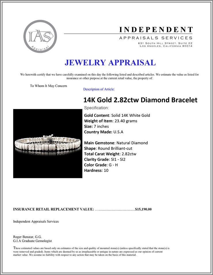 14K Gold 2.82ctw Diamond Bracelet
