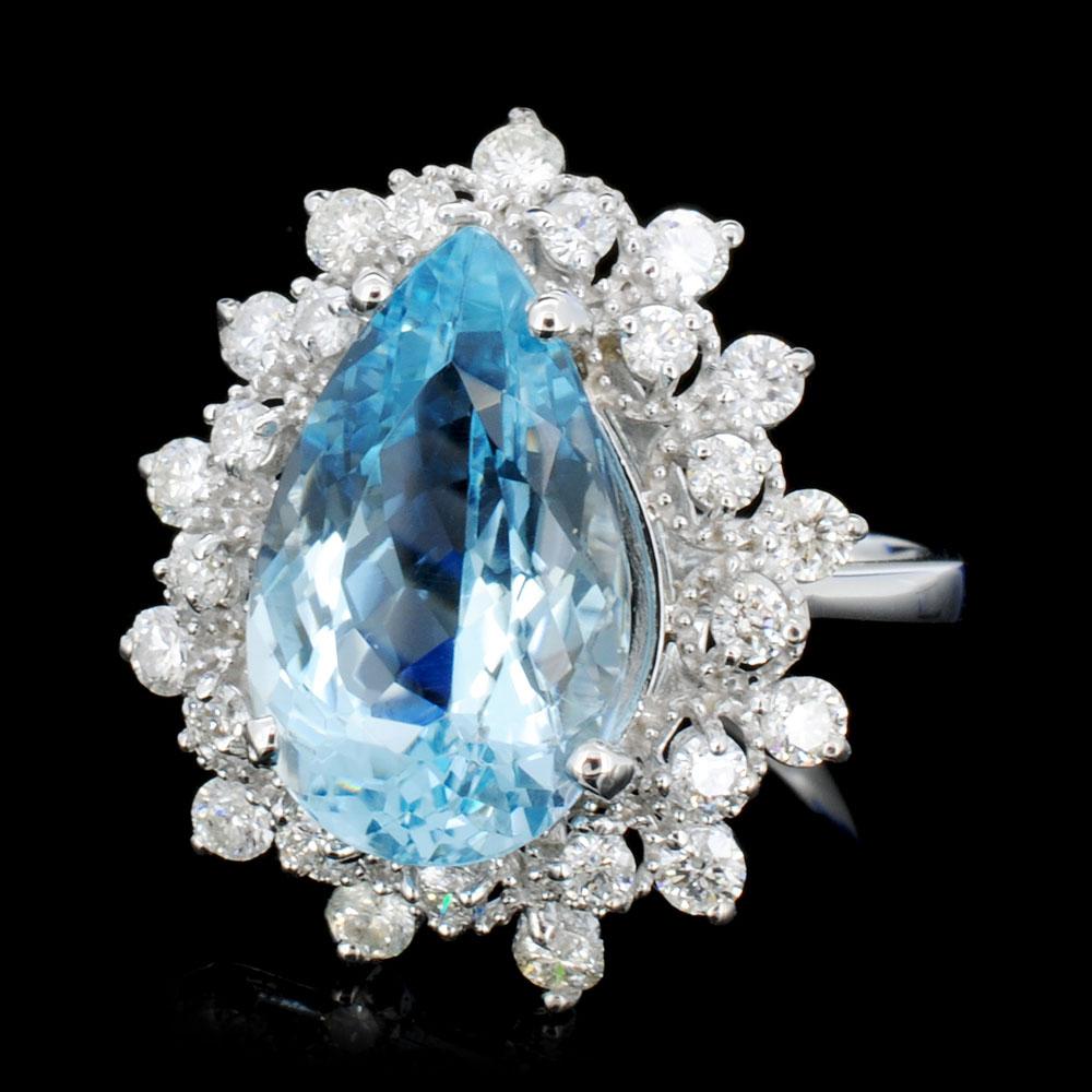 14K Gold 7.00ct Aquamarine & 1.20ctw Diamond Ring