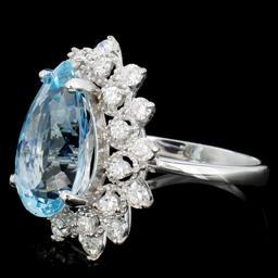 14K Gold 7.00ct Aquamarine & 1.20ctw Diamond Ring