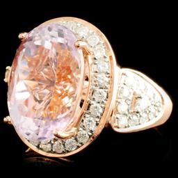 18K Gold 10.86ct Kunzite & 0.71ctw Diamond Ring