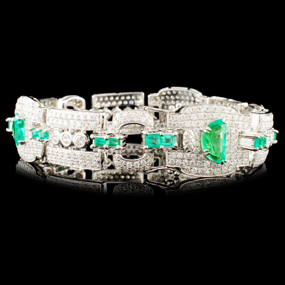 18K Gold 4.77ct Emerald & 7.70ctw Diamond Bracelet