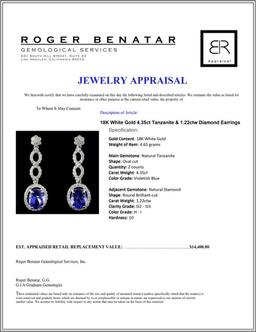 18K Gold 4.35ct Tanzanite & 1.22ctw Diam Earrings