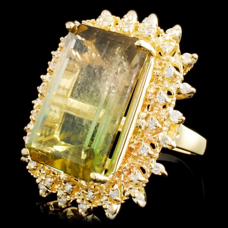 14K Gold 23.74ct Tourmaline & 0.55ctw Diamond Ring