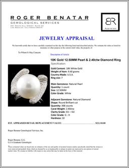 18K Gold 12.50mm Pearl & 2.40ctw Diamond Ring