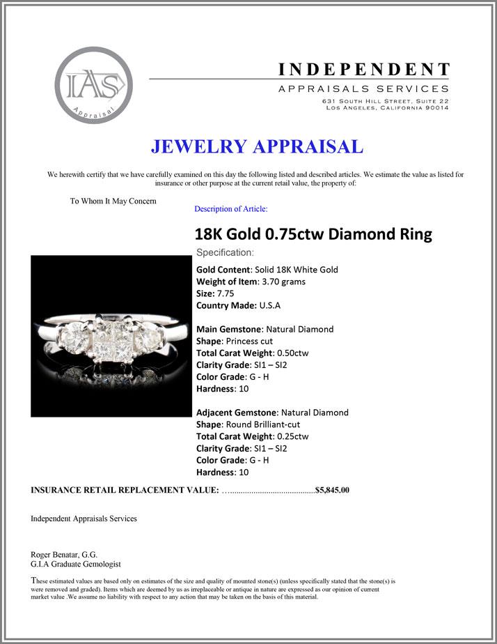 18K Gold 0.75ctw Diamond Ring