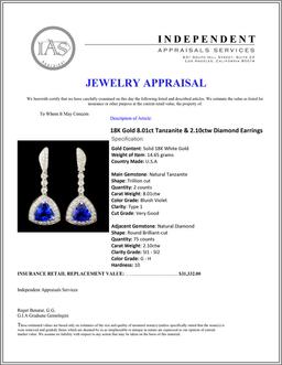 18K Gold 8.01ct Tanzanite & 2.10ctw Diamond Earrin