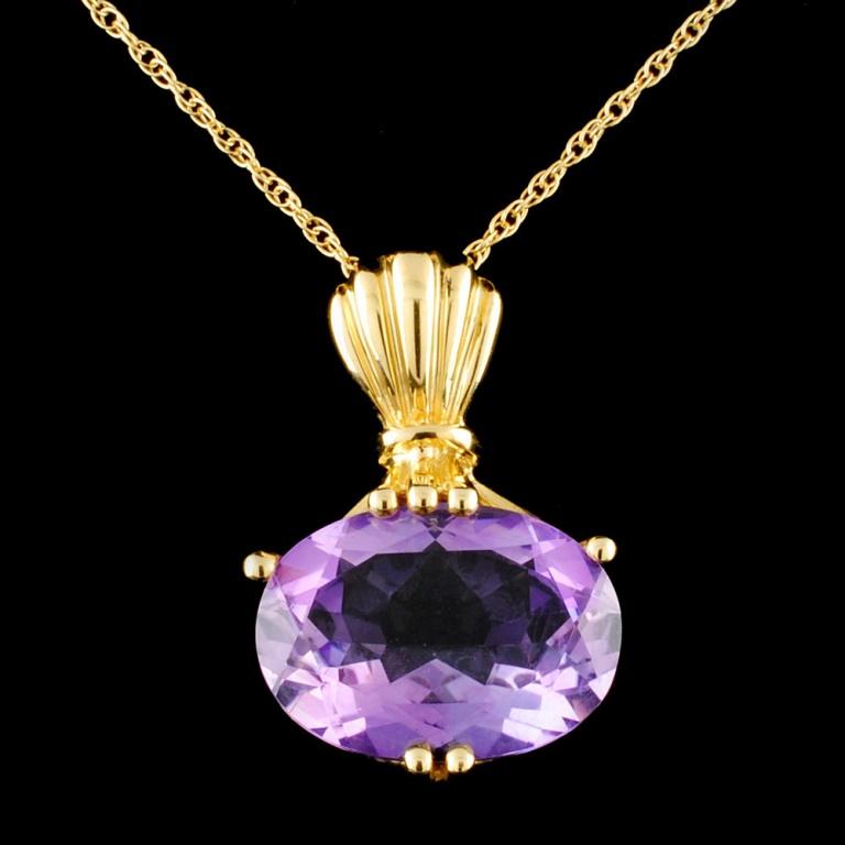 14K Gold 4.58ct Amethyst Pendant