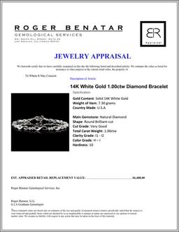 14K White Gold 1.00ctw Diamond Bracelet