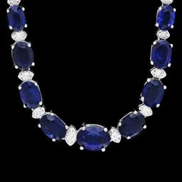 14k Gold 30.00ct Sapphire & 1.00ct Diamond Neckla