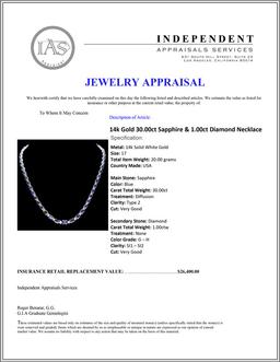 14k Gold 30.00ct Sapphire & 1.00ct Diamond Neckla