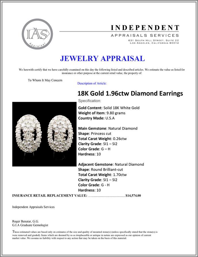 18K Gold 1.96ctw Diamond Earrings