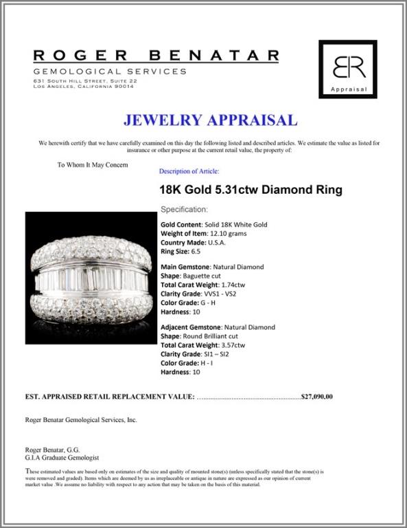 18K Gold 5.31ctw Diamond Ring