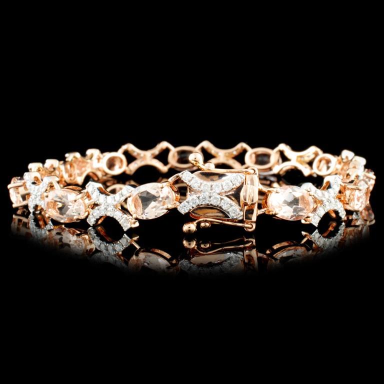 14K Gold 7.80ct Morganite & 1.51ctw Diamond Bracel