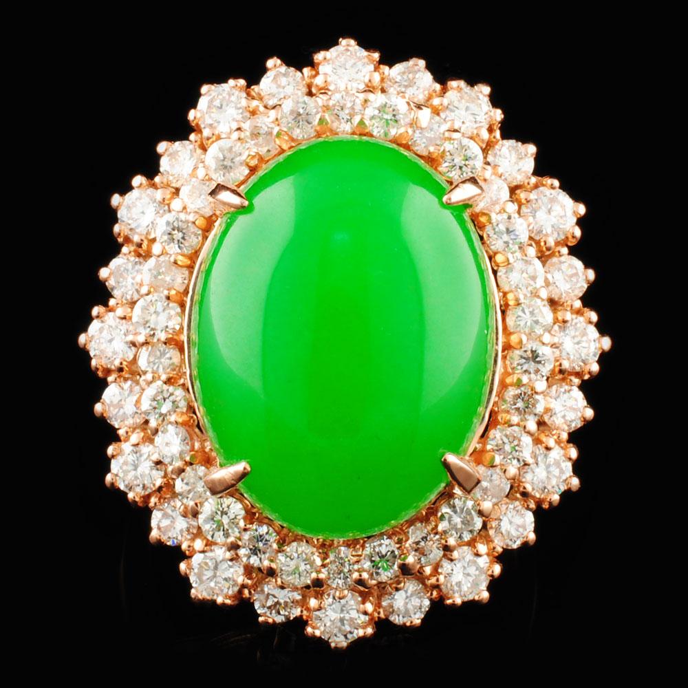 14K Gold 8.48ct Jade & 1.71ctw Diamond Ring