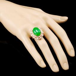 14K Gold 8.48ct Jade & 1.71ctw Diamond Ring