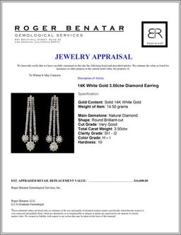 14K White Gold 3.50ctw Diamond Earring