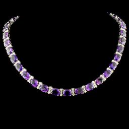 14K Gold 61.80ctw Amethyst & 2.58ctw Diamond Neckl