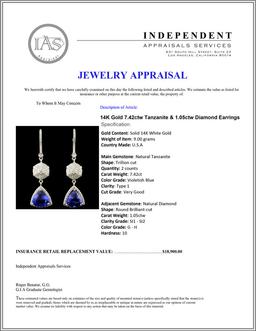 14K Gold 7.42ctw Tanzanite & 1.05ctw Diamond Earri