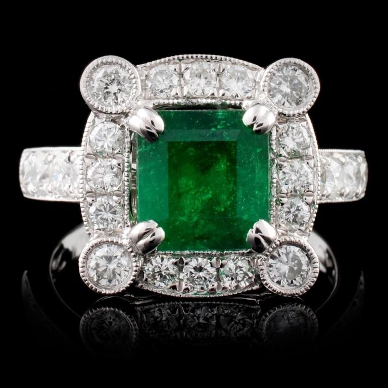 18K White Gold 1.63ct Emerald & 1.04ct Diamond Rin