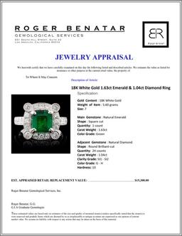 18K White Gold 1.63ct Emerald & 1.04ct Diamond Rin