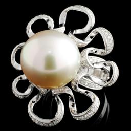 18K WG 14.00mm South Sea Pearl & 0.70ct Diamond Ri