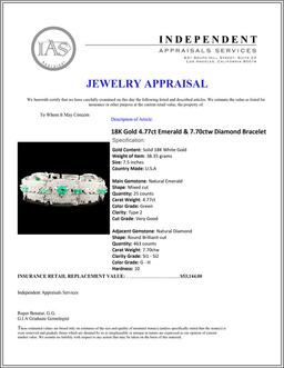 18K Gold 4.77ct Emerald & 7.70ctw Diamond Bracelet