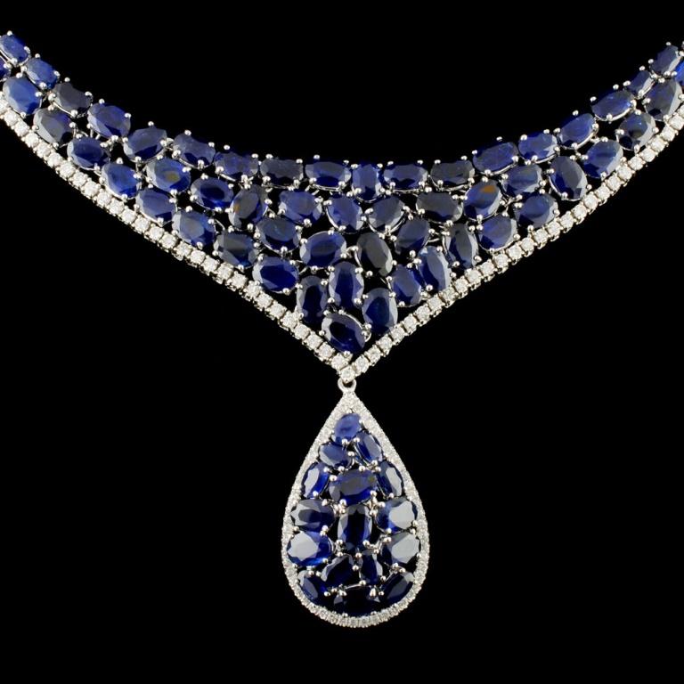 18K Gold 43.98ct Sapphire & 2.53ctw Diamond Neckla