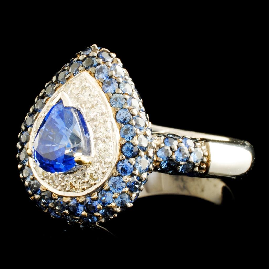 18K Gold 4.10ct Sapphire & 0.24ctw Diamond Ring