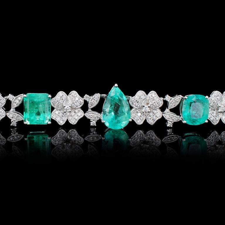 18K Gold 14.56ct Emerald & 2.16ct Diamond Bracelet