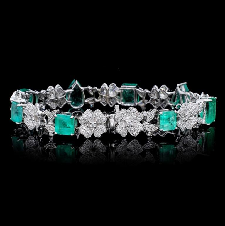 18K Gold 14.56ct Emerald & 2.16ct Diamond Bracelet