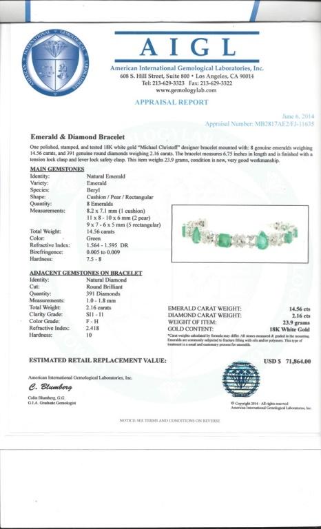 18K Gold 14.56ct Emerald & 2.16ct Diamond Bracelet