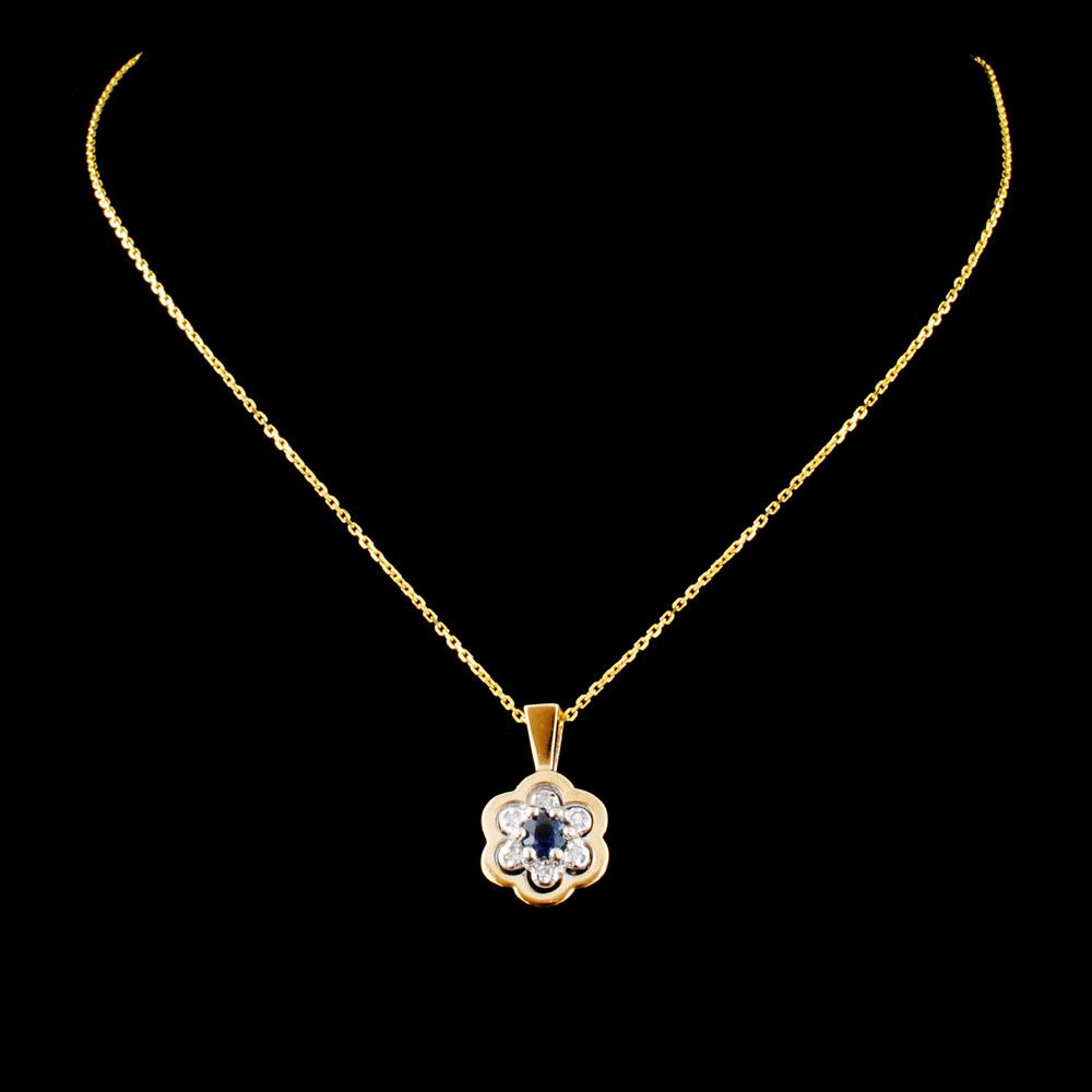 14K Gold 0.14ct Sapphire & 0.05ctw Diamond Pendant