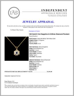 14K Gold 0.14ct Sapphire & 0.05ctw Diamond Pendant