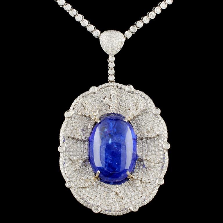 18K Gold 42.92ct Tanzanite & 7.97 Diamond Necklace